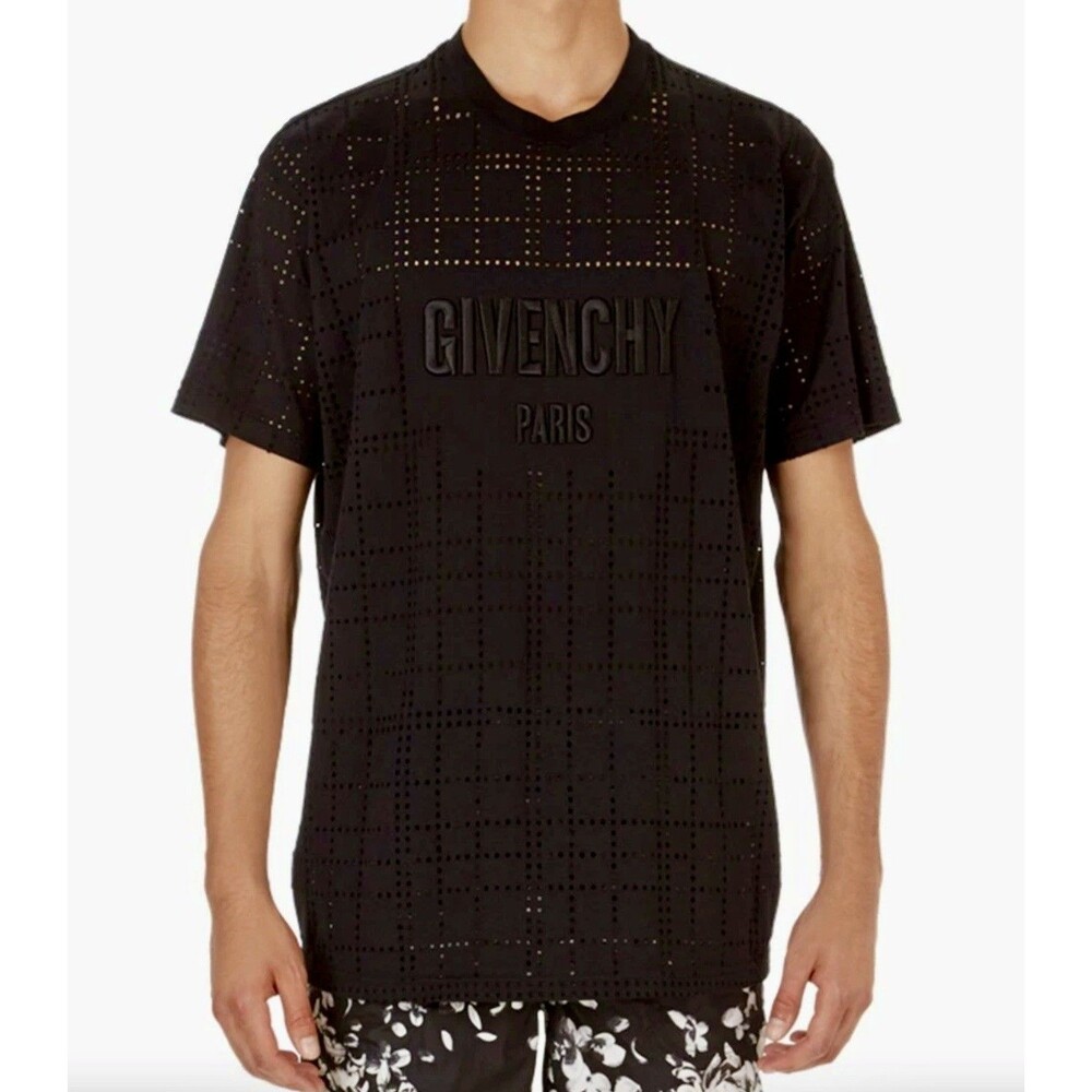 GIVENCHY Black Perforated Logo Oversized Unisex T-Shirt - Size Large